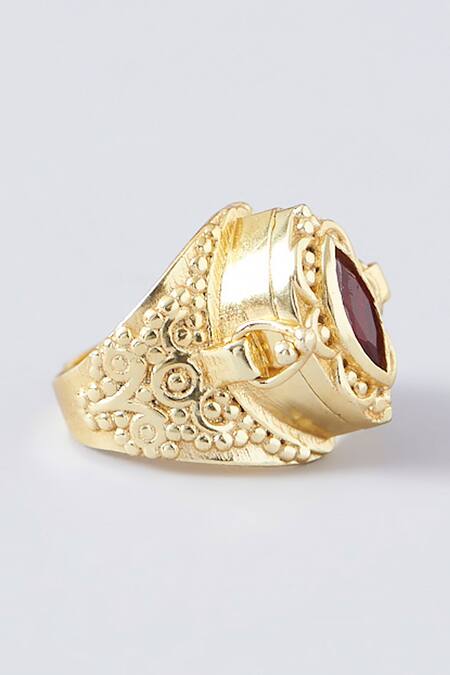 Buy MAALICIOUS JEWELRY Gold Plated Gota Patti, Stones Openable Carved Poison Ring Online at Aza Fashions Buy_MAALICIOUS JEWELRY_Gold Plated Gota Patti, Stones Openable Carved Poison Ring _Online_at_Aza_Fashions