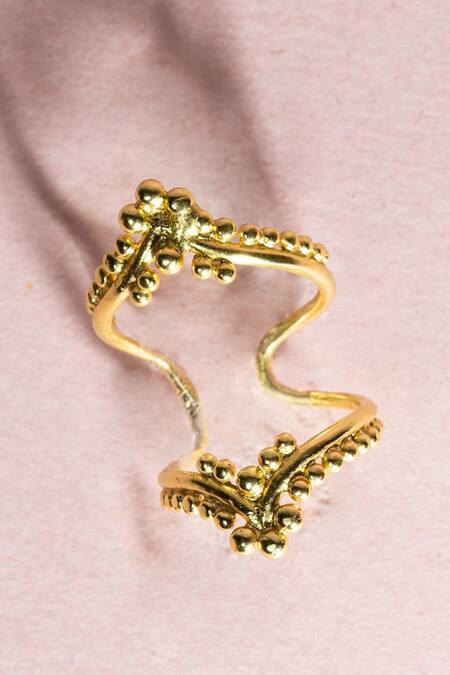 MAALICIOUS JEWELRY_Gold Plated Mila Carved Splint Ring _Online_at_Aza_Fashions