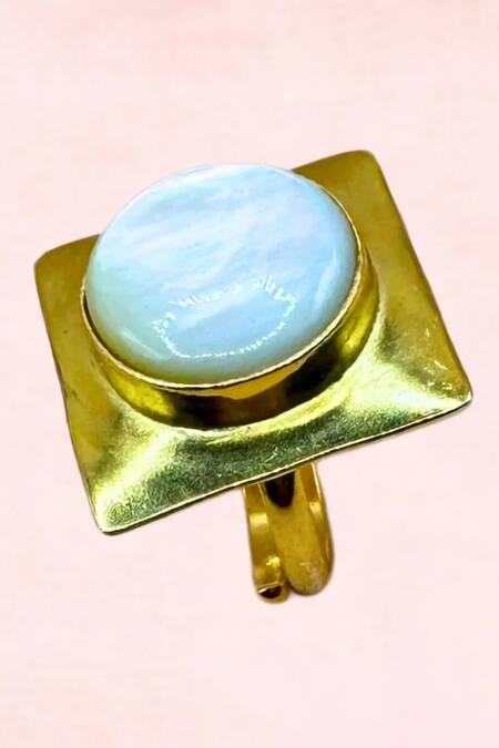 MAALICIOUS JEWELRY_Gold Plated Crystals Mother Of Pearl Embellished Ring _Online_at_Aza_Fashions