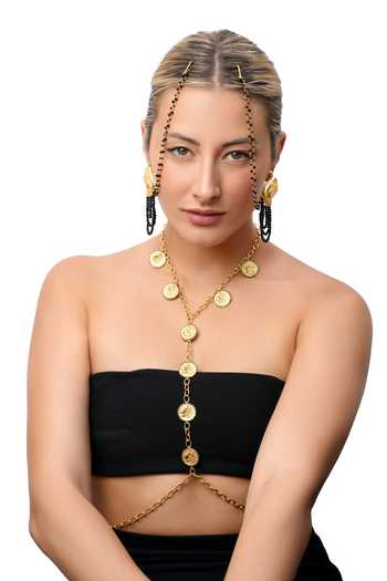 MAALICIOUS JEWELRY_Gold Plated Coin Medallion Embellished Body Chain Necklace_Online_at_Aza_Fashions