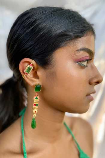 Buy_MAALICIOUS JEWELRY_Green Zari, Stones Camila Ear Bar Cuffs _Online_at_Aza_Fashions