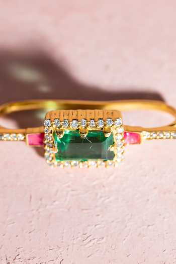 Shop_MAALICIOUS JEWELRY_Green Zari, Stones Camila Ear Bar Cuffs _Online_at_Aza_Fashions