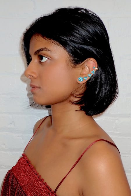 MAALICIOUS JEWELRY_Blue Crystals, Stones Arya Bloom Vine Ear Cuffs _Online_at_Aza_Fashions