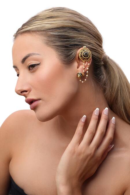 MAALICIOUS JEWELRY_Gold Plated Crystals, Stones Bhil Tribal Earrings _Online_at_Aza_Fashions