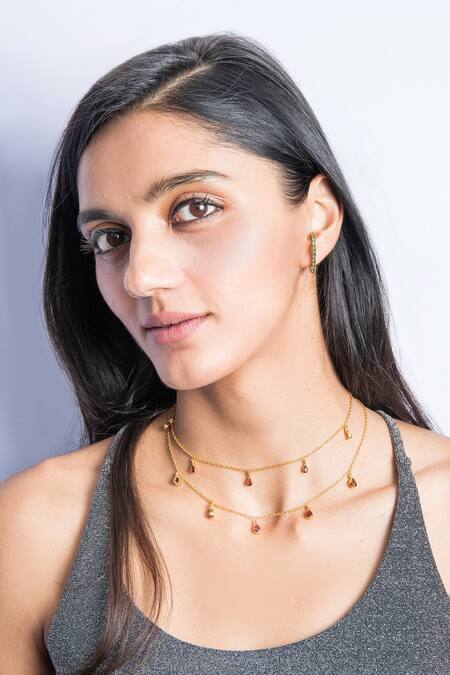 MAALICIOUS JEWELRY_Green Zari Grasshopper Zirconia Stone Embellished Ear Cuffs _Online_at_Aza_Fashions