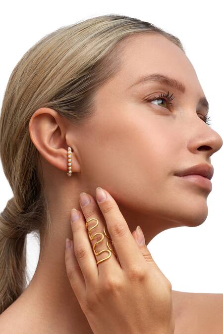 MAALICIOUS JEWELRY_White Pearls Grasshopper Embellished Ear Cuffs_Online_at_Aza_Fashions