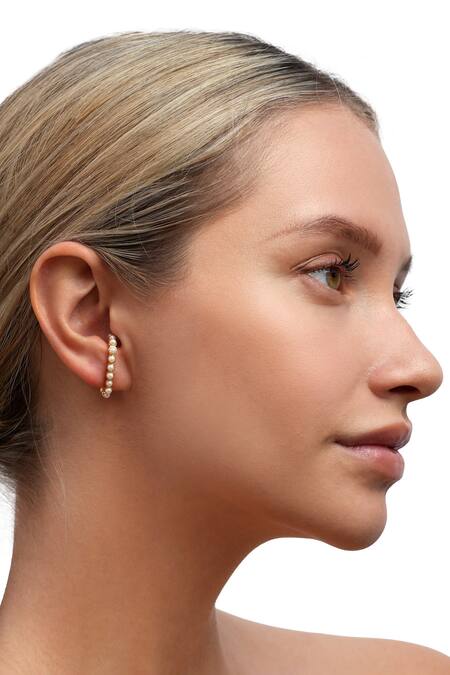 Buy_MAALICIOUS JEWELRY_White Pearls Grasshopper Embellished Ear Cuffs_Online_at_Aza_Fashions