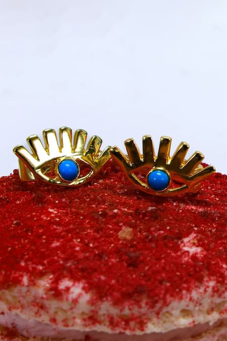 Shop MAALICIOUS JEWELRY Gold Plated Stones Evil Eye Ear Cuffs at Aza Fashions Shop_MAALICIOUS JEWELRY_Gold Plated Stones Evil Eye Ear Cuffs _at_Aza_Fashions