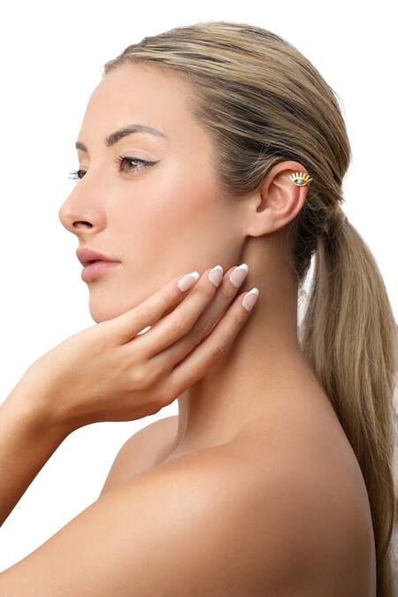 MAALICIOUS JEWELRY_Gold Plated Stones Evil Eye Ear Cuffs _Online_at_Aza_Fashions