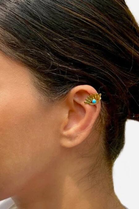 Buy MAALICIOUS JEWELRY Gold Plated Stones Evil Eye Ear Cuffs Online at Aza Fashions Buy_MAALICIOUS JEWELRY_Gold Plated Stones Evil Eye Ear Cuffs _Online_at_Aza_Fashions