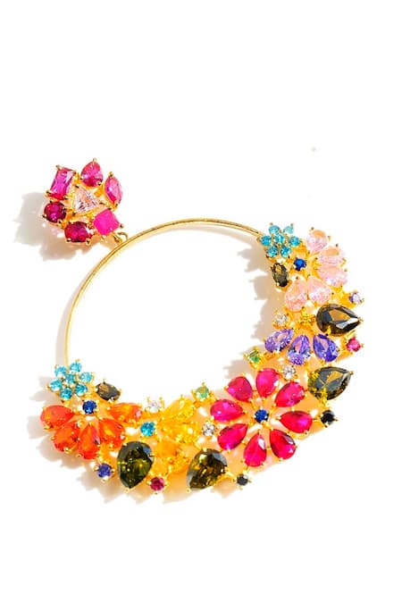 Buy MAALICIOUS JEWELRY Multi Color Zari, Crystals Picnic Basket Embellished Hoops Online at Aza Fashions Buy_MAALICIOUS JEWELRY_Multi Color Zari, Crystals Picnic Basket Embellished Hoops_Online_at_Aza_Fashions
