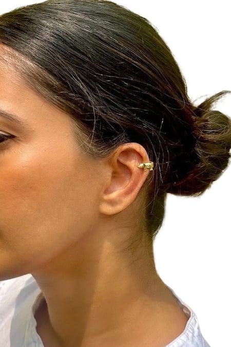 Buy_MAALICIOUS JEWELRY_Gold Plated Stones Elephant Craved Earcuffs _Online_at_Aza_Fashions