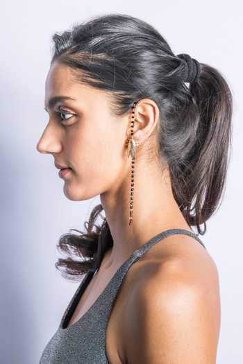 MAALICIOUS JEWELRY_Gold Plated Stones Cicada Carved Earrings _Online_at_Aza_Fashions