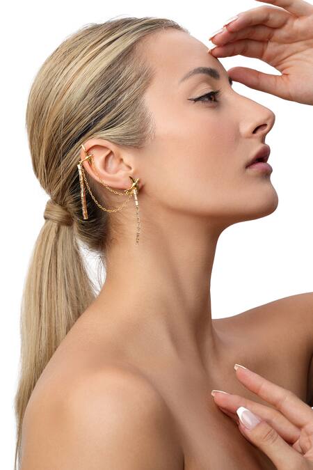 MAALICIOUS JEWELRY_Gold Plated Zari Hummingbird Chain Tassel Earrings _Online_at_Aza_Fashions