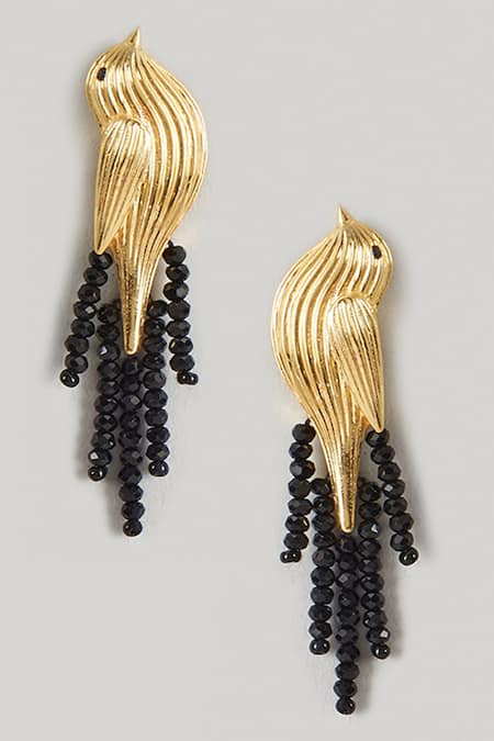 MAALICIOUS JEWELRY Sparrow Carved Bead Tassel Earrings 
