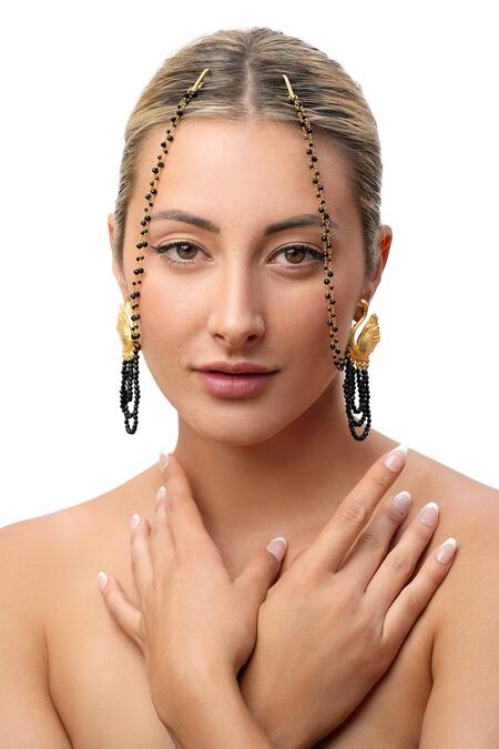 Buy_MAALICIOUS JEWELRY_Gold Plated Beads Swan Tassel Earrings _Online_at_Aza_Fashions