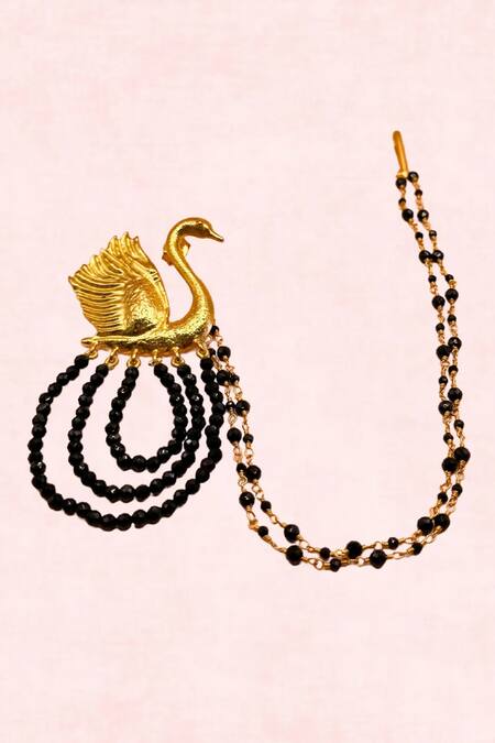 MAALICIOUS JEWELRY_Gold Plated Beads Swan Tassel Earrings _at_Aza_Fashions