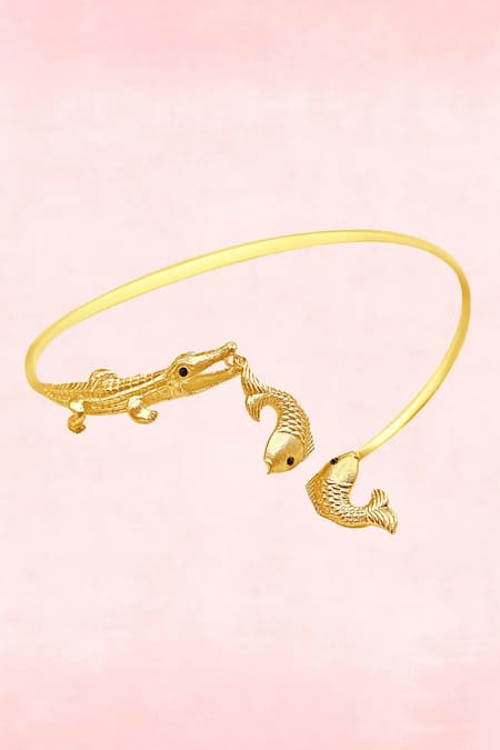 Buy_MAALICIOUS JEWELRY_Gold Plated Alligator Catching Fish Choker _Online_at_Aza_Fashions