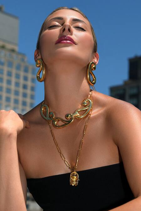 MAALICIOUS JEWELRY_Gold Plated Caged Pearl Pendant _Online_at_Aza_Fashions
