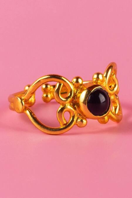 Buy_MAALICIOUS JEWELRY_Black Stones Panther Filigree Ring _Online_at_Aza_Fashions
