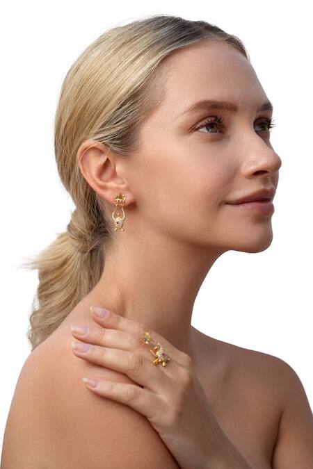 MAALICIOUS JEWELRY_Gold Plated Stones Turtle Crown Finger Ring-single Pc _at_Aza_Fashions