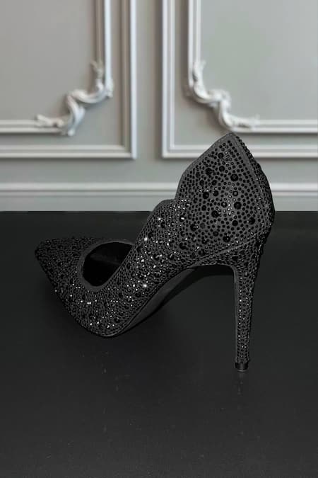 Shop_Elleganti_Black Crystals Elle Swarovski Embellished Heels _Online_at_Aza_Fashions
