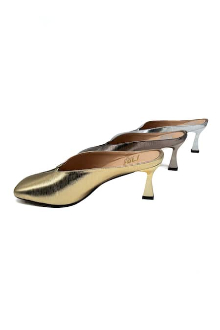 Elleganti_Gold Malkin Mule Calf Leather Heels _at_Aza_Fashions