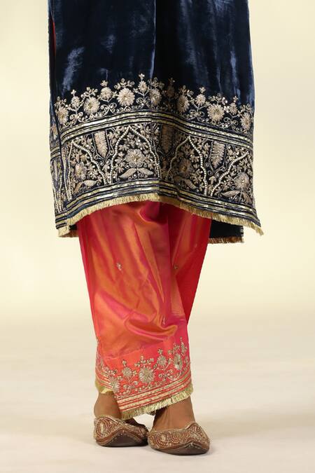 Shivani Sabharwal_Blue , Satin, Crepe, Organza Pearls, Embroidered Kurta Salwar Set _Online_at_Aza_Fashions