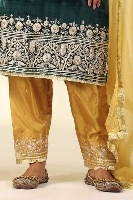 Shivani Sabharwal_Emerald Green , Satin, Crepe, Organza Embroidered Kurta Salwar Set _Online_at_Aza_Fashions