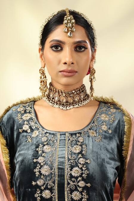 Shivani Sabharwal_Black , Satin, Crepe, Organza Pearls, Embroidered Kurta Salwar Set _at_Aza_Fashions