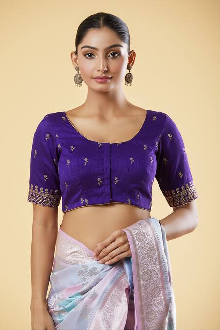 Buy Naintara Bajaj Purple Silk Sequins, Zari Round Neck And Embroidered Blouse Online at Aza Fashions Buy_Naintara Bajaj_Purple Silk Sequins, Zari Round Neck And Embroidered Blouse _Online_at_Aza_Fashions
