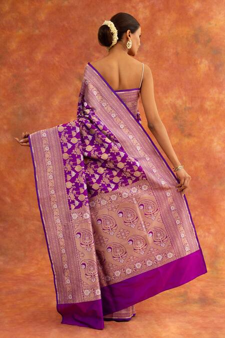 Shop Neitri Purple Silk Embroidery Handwoven Saree With Running Blouse Piece at Aza Fashions Shop_Neitri_Purple Silk Embroidery Handwoven Saree With Running Blouse Piece_at_Aza_Fashions