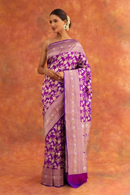 Shop Neitri Purple Silk Embroidery Handwoven Saree With Running Blouse Piece Online at Aza Fashions Shop_Neitri_Purple Silk Embroidery Handwoven Saree With Running Blouse Piece_Online_at_Aza_Fashions