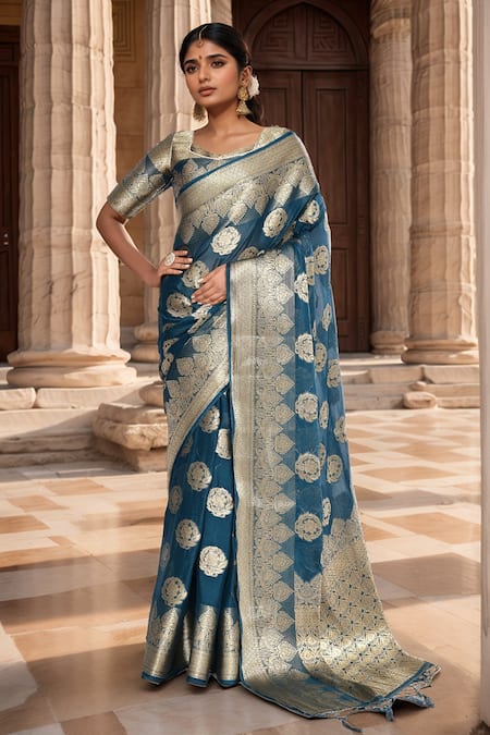 Samyukta Singhania Rosette Woven Saree With Blouse 