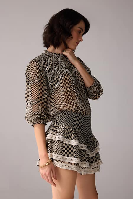 Verb by Pallavi Singhee Chequered Print Layered Skirt 