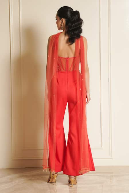 Vesture Cherry Embroidered Jumpsuit with Dupatta 