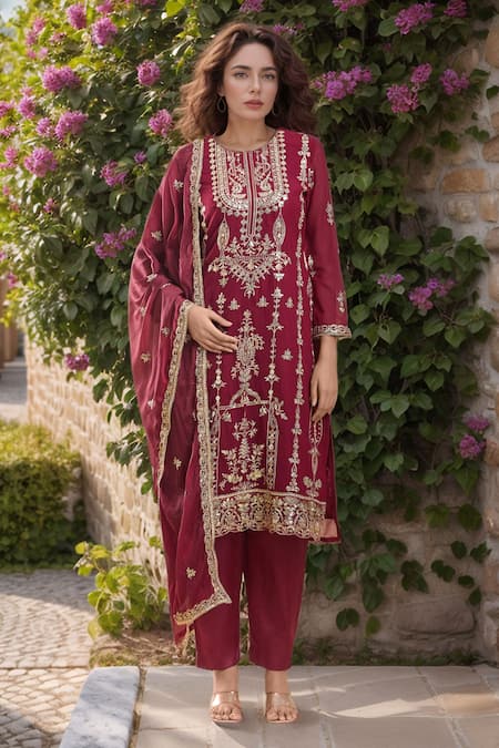 Samyukta Singhania Floral Zari Embroidered Kurta Pant Set 