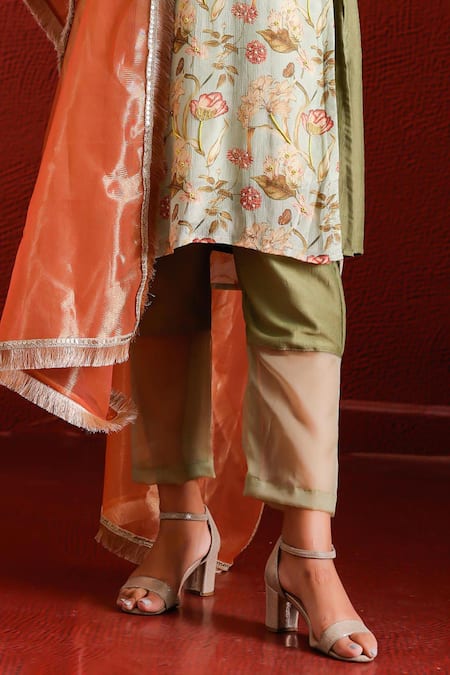 Buy The Home Affair Green Muslin, Cotton, Tissue Sequins, Detailed Kurta Set With Floral Jacket Buy_The Home Affair_Green Muslin, Cotton, Tissue Sequins, Detailed Kurta Set With Floral Jacket