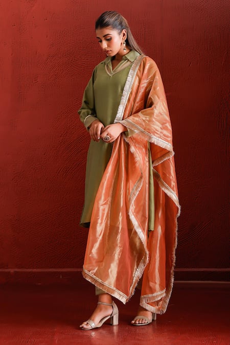 Buy The Home Affair Green Muslin, Cotton, Tissue Sequins, Pearls, Cut Work Detailed Kurta Jacket Set Online at Aza Fashions Buy_The Home Affair_Green Muslin, Cotton, Tissue Sequins, Pearls, Cut Work Detailed Kurta Jacket Set _Online_at_Aza_Fashions