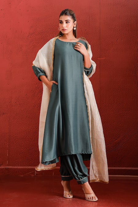 The Home Affair Solid A-Line Kurta Pant Set 