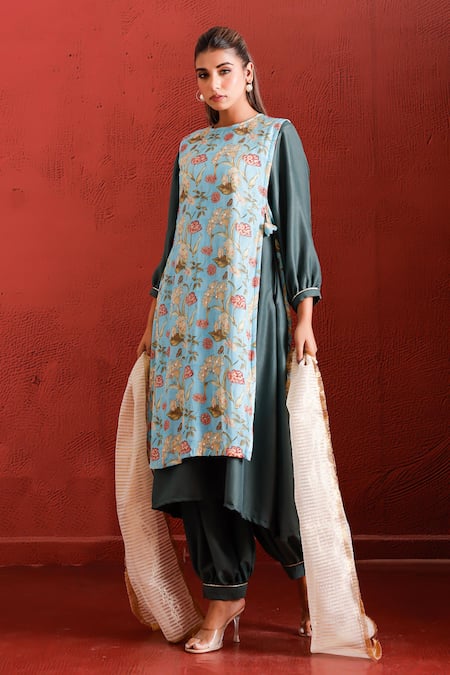 The Home Affair A-Line Kurta Set With Floral Jacket 