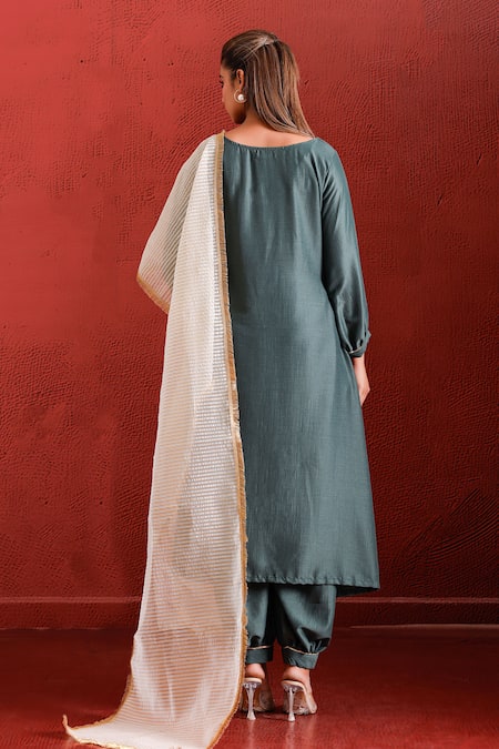 The Home Affair A-Line Solid Kurta Set With Floral Jacket 