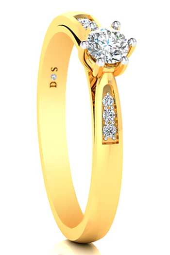 Divine Solitaires_Yellow Imitation Diamonds 18kt Gold Solitaire Studded Ring_Online_at_Aza_Fashions