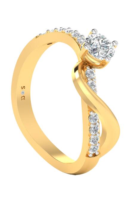 Divine Solitaires_Yellow Imitation Diamonds 18kt Abstract Shaped Cutwork Ring_Online_at_Aza_Fashions