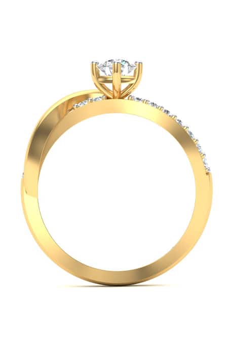 Buy_Divine Solitaires_Yellow Imitation Diamonds 18kt Abstract Shaped Cutwork Ring_Online_at_Aza_Fashions