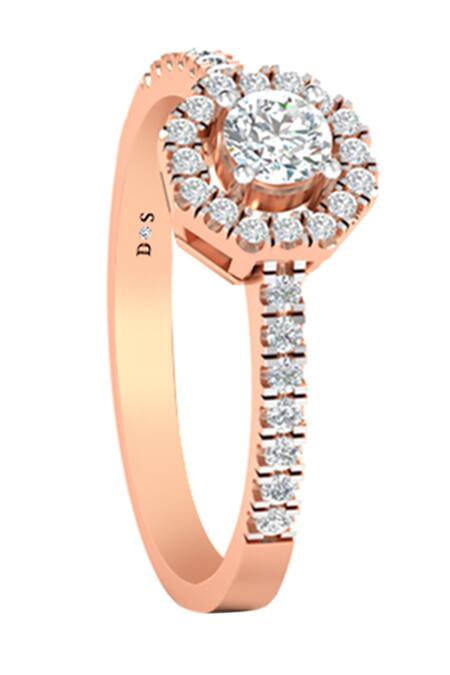 Divine Solitaires_Rose Gold Imitation Diamonds 18kt Geometric Cutwork Studded Ring_Online_at_Aza_Fashions