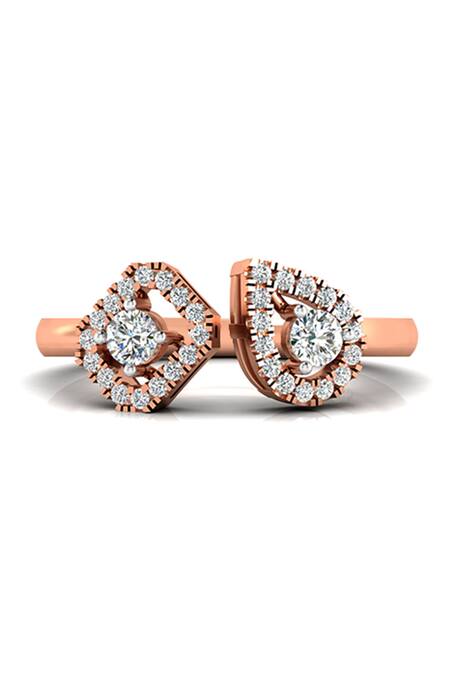 Shop_Divine Solitaires_Rose Gold Imitation Diamonds 18kt Tear Drop Carved Ring_at_Aza_Fashions