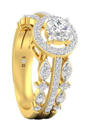 Divine Solitaires_Yellow Imitation Diamonds 18kt Gold Floral Vine Solitaire Ring_Online_at_Aza_Fashions