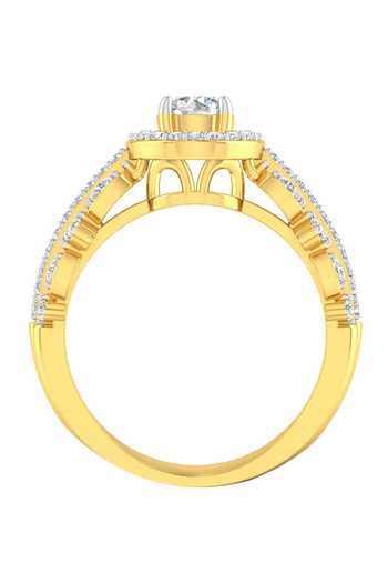 Buy_Divine Solitaires_Yellow Imitation Diamonds 18kt Gold Floral Vine Solitaire Ring_Online_at_Aza_Fashions