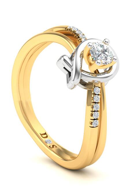 Divine Solitaires_Yellow Imitation Diamonds 18kt Gold Twirl Knot Frame Design Ring_Online_at_Aza_Fashions